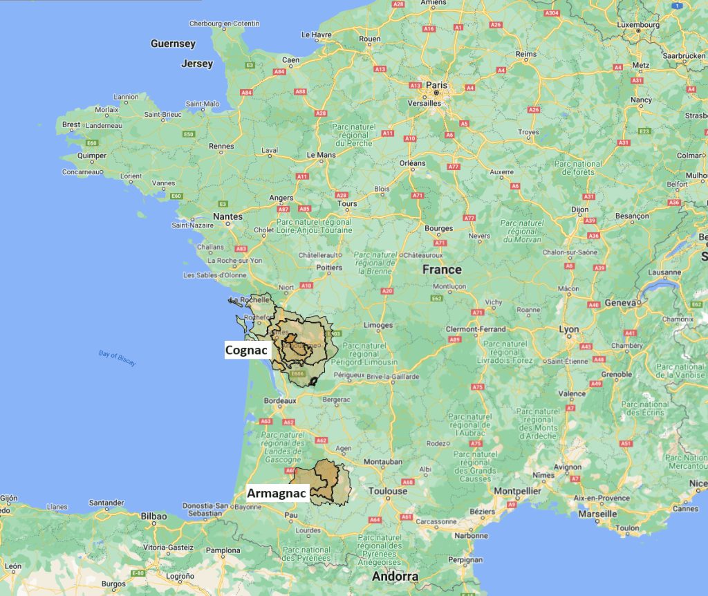 Cognac und Armagnac sind beide im Südwesten Frankreichs zu Hause