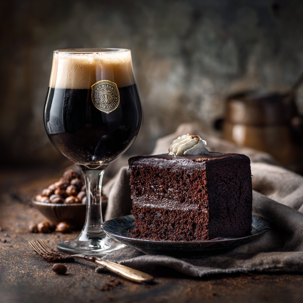 Ein Baltic Porter verträgt sich ausgezeichnet mit Schokoladendesserts. Erstellt mit Midjourney