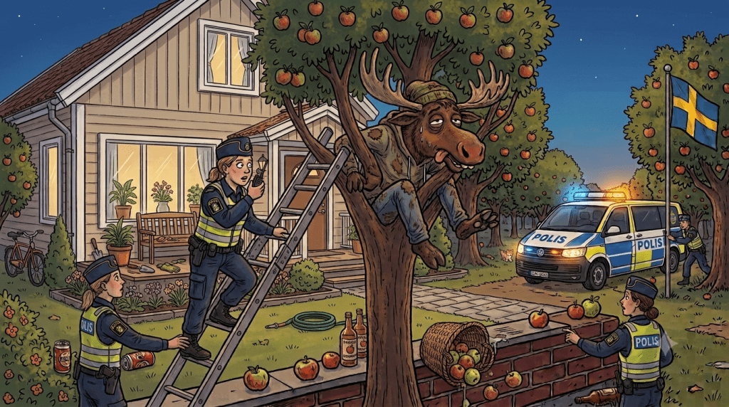 Für betrunkene Elche kann sogar ein Apfelbaum zur Falle werden. Quelle: Google Gemini